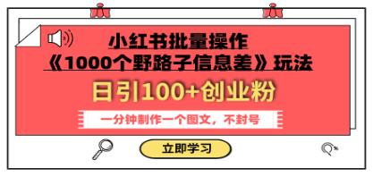 小红书批量操作《1000个野路子信息差》玩法 日引100+创业粉